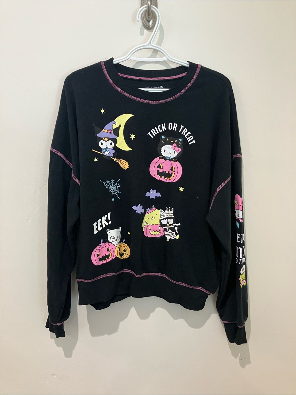 Sanrio Hello Kitty Black Halloween Graphic Sweatshirt with Pink Trim